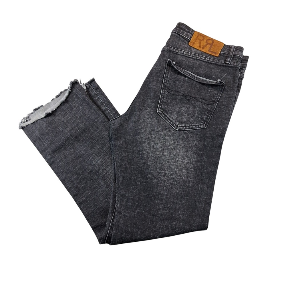 RRL Ralph Lauren Mens Jeans 32x27‎ Slim Black Raw Hem Double RL Selvedge Denim